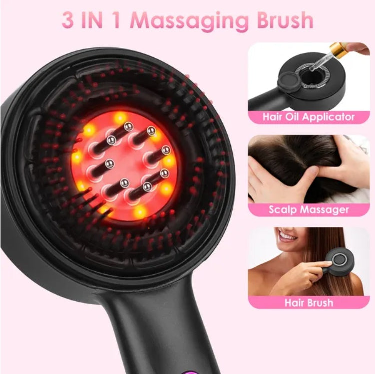 3 In 1 Red Light Scalp Massager Brush Cordless Hair Oil Applicator Massage Comb With 3 Modes Rechargeable IPX7 Waterproof