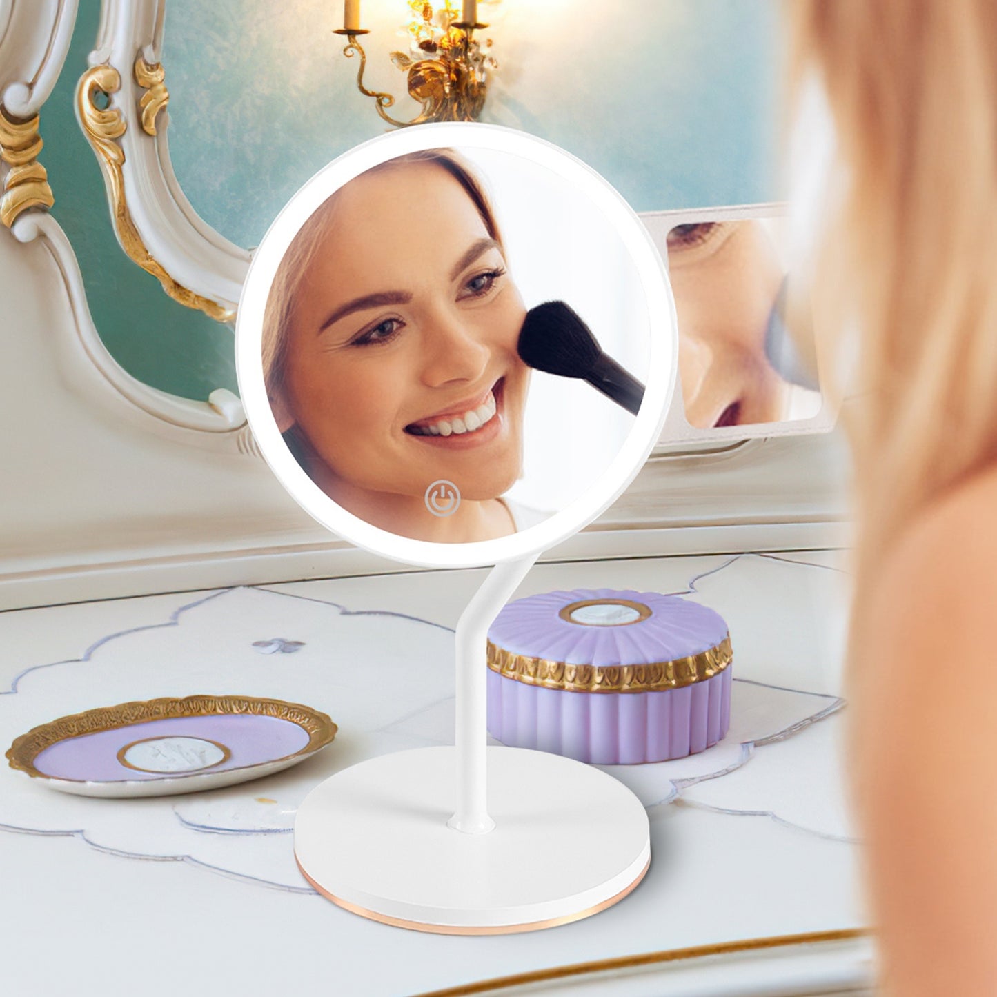 1Pc 7.48In 5X Magnifying Lighted Makeup Mirror Dimmable Magnification Mirror With Lights Lighted Vanity Mirror With 3 Light Colors