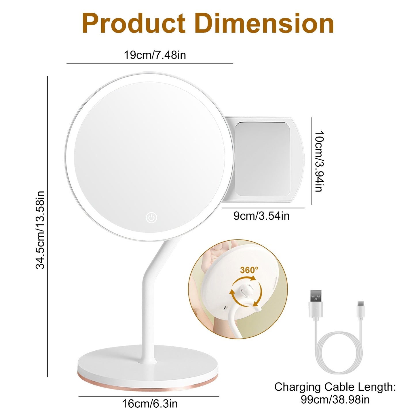 1Pc 7.48In 5X Magnifying Lighted Makeup Mirror Dimmable Magnification Mirror With Lights Lighted Vanity Mirror With 3 Light Colors