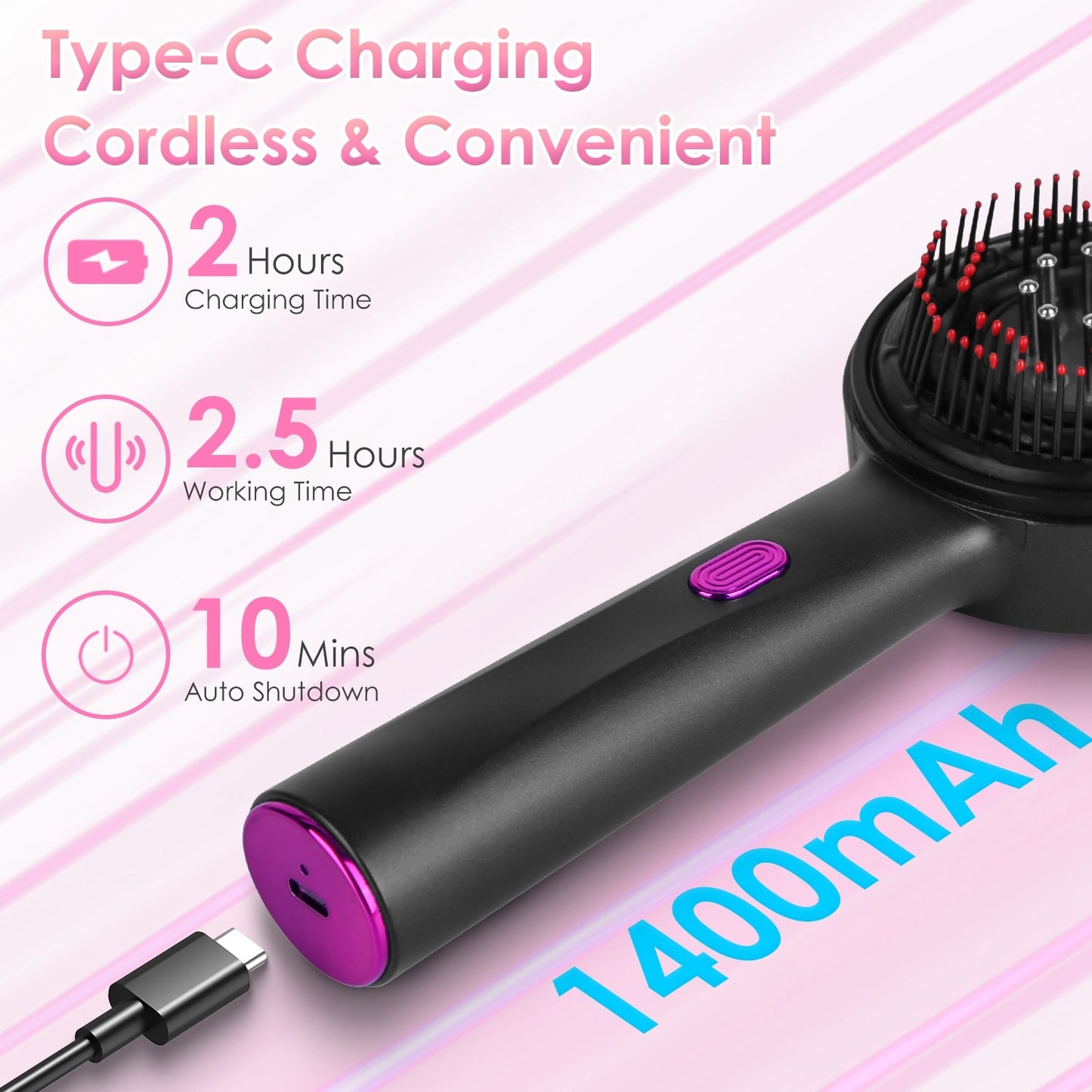 1Set 3 In 1 Red Light Scalp Massager Brush Cordless Hair Oil Applicator Massage Comb With 3 Modes Rechargeable IPX7 Waterproof